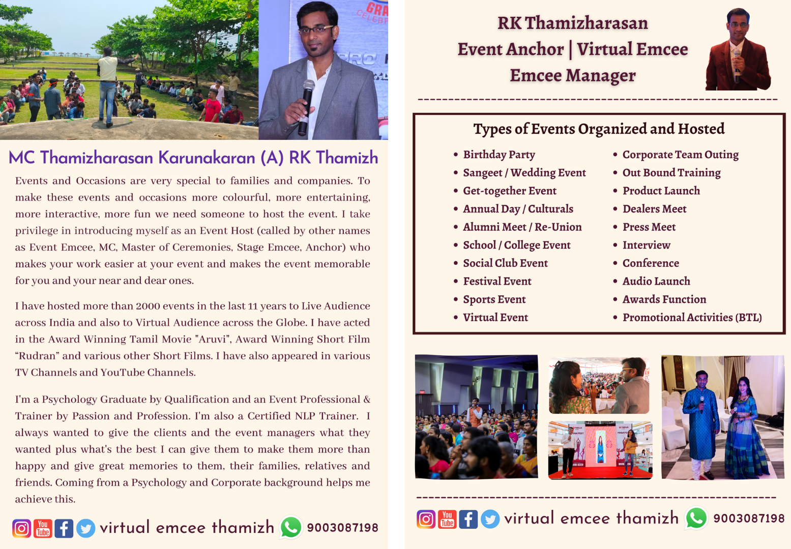 Chennai Male Emcee RK Thamizharasan Quick Profile