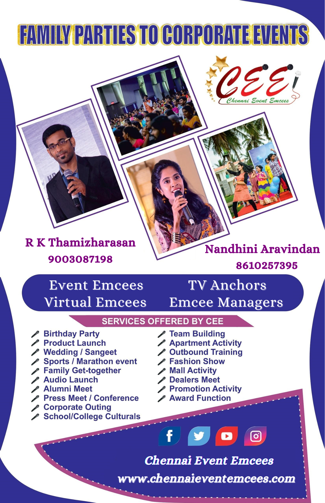 Chennai Event Emcees Entertainers Professionals Flyer march 2025