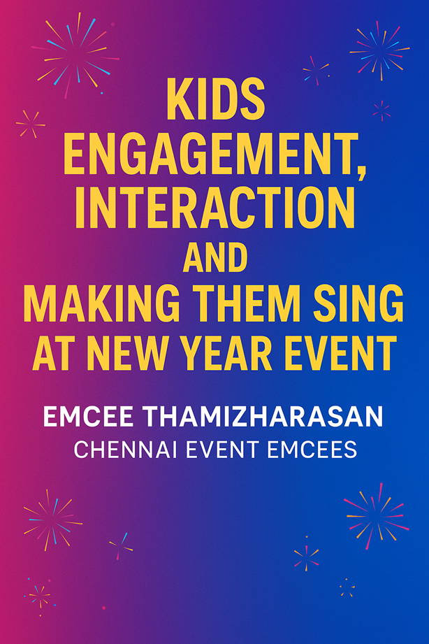 Kids engagement interaction making them sing at New Year Party game zone