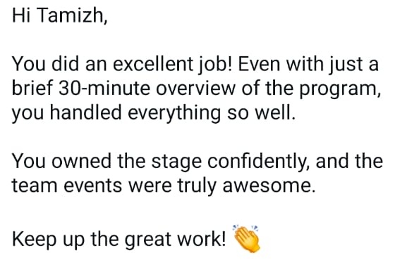 Client Mrs Suganya Sree testimonial about Emcee Thamizharasan