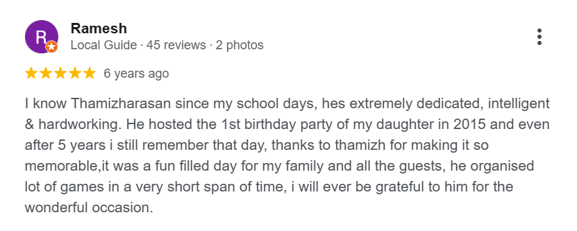 Mr Ramesh Testimonial about Emcee Thamizharasan