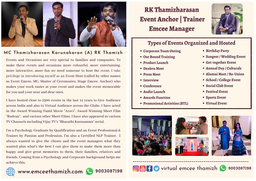 Male Emcee Thamizharasan One Page Profile Full_June 2026